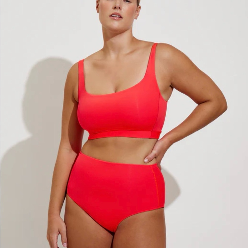 Left On Friday Hi Tide Bikini Bottom sz XL “Rescue” Neon Red